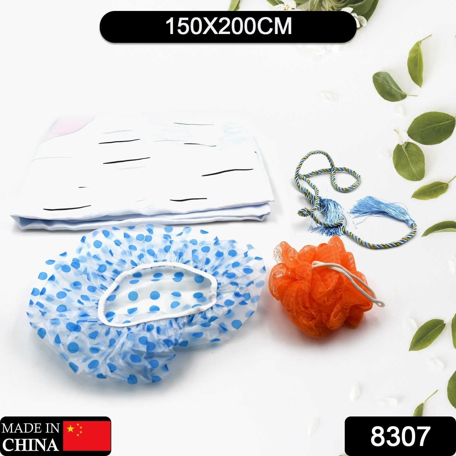8307 SOLID SHOWER CURTAIN SET WITH SHOWER CAP, LOOFAH - LIGHTWEIGHT, FOR BATHROOMS, HOME (150X200 CM) 8307 SOLID SHOWER CURTAIN SET WITH SHOWER CAP, LOOFAH - LIGHTWEIGHT, FOR BATHROOMS, HOME (150X200 CM)